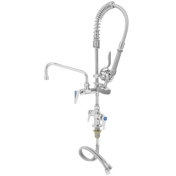 T&S Brass And Bronze Works T&S MPZ-2DLN-08-CR EasyInstall Deck Mounted 24 13/16" High Mini Pre-Rinse Faucet With Flex Inlets, 24" Hose, 8" Add-On Faucet, And 6" Wall Bracket