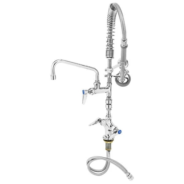 T&S Brass And Bronze Works T&S MPZ-2DWV-08 EasyInstall Deck Mounted 23 13/16" High Mini Pre-Rinse Faucet With Flex Inlets, 4" Wrist Action Handles, 24" Hose, 8" Add-On Faucet, Vacuum Breaker, And 6" Wall Bracket