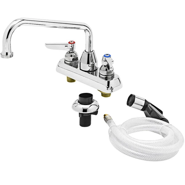 T&S Brass And Bronze Works T&S B-1171-07 Deck Mounted Workboard Faucet With Self-Closing Spray Valve And 4" Centers - 8" Swing Nozzle