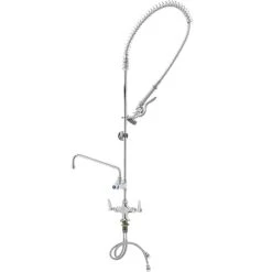 T&S Brass And Bronze Works T&S B-0113-ADF10-B EasyInstall Deck Mounted 49 1/2" High Pre-Rinse Faucet With Flex Inlets, 44" Hose, 10" Add-On Faucet, And Wall Bracket