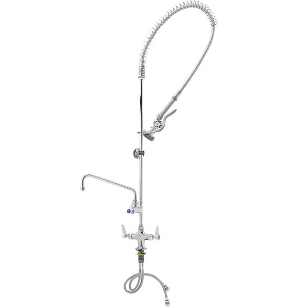 T&S Brass And Bronze Works T&S B-0113-ADF10-B EasyInstall Deck Mounted 49 1/2" High Pre-Rinse Faucet With Flex Inlets, 44" Hose, 10" Add-On Faucet, And Wall Bracket