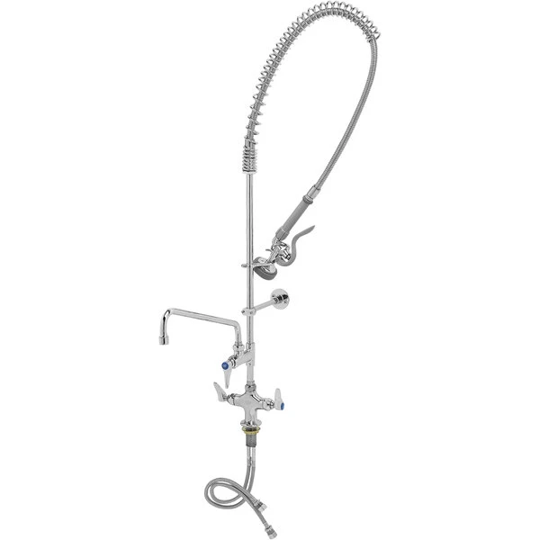 T&S Brass And Bronze Works T&S B-0113-ADF12-B EasyInstall Deck Mounted 49 1/2" High Pre-Rinse Faucet With Flex Inlets, 44" Hose, 12" Add-On Faucet, And Wall Bracket
