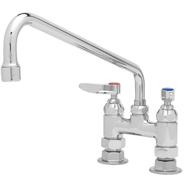 T&S Brass And Bronze Works T&S B-2283-065X Deck Mounted Faucet With 18" Swing Nozzle, 4" Adjustable Centers, 17.9 GPM Stream Regulator Outlet, Eterna Cartridges, And Lever Handles