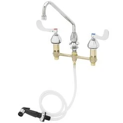 T&S Brass And Bronze Works T&S B-2347-166X Easy Install Deck Mount Faucet With 8" Centers, 9" Swing Nozzle, 4" Wrist Action Handles, Eterna Cartridges, And Sidepsray