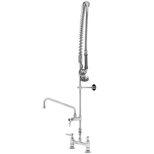 T&S Brass And Bronze Works T&S B-2277-01 EasyInstall Deck Mounted 45 1/4" High Pre-Rinse Faucet With Adjustable 8" Centers, 44" Hose, 12" Add-On Faucet, Vacuum Breaker, 12" Wall Bracket, And Installation Kit