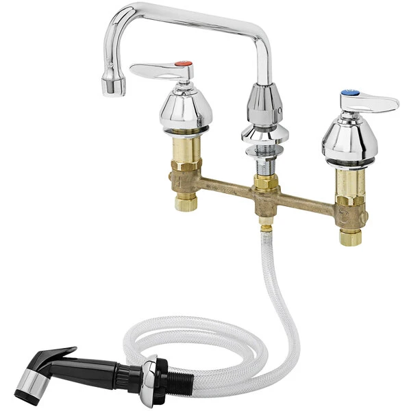 T&S Brass And Bronze Works T&S B-2347-02 Easy Install Deck Mount Faucet With 8" Centers, 8" Swing Nozzle, Eterna Cartridges, And Sidespray