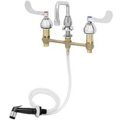 T&S Brass And Bronze Works T&S B-2347-10 Easy Install Deck Mount Faucet With 8" Centers, 8" Swing Nozzle, 4" Wrist Action Handles, Eterna Cartridges, And Sidespray