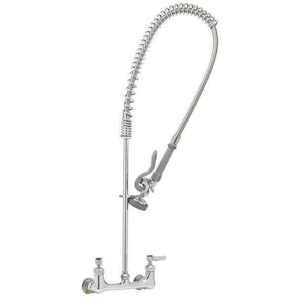 T&S Brass And Bronze Works T&S B-0133-CR EasyInstall Wall Mounted 33 1/4" High Pre-Rinse Faucet With Adjustable 8" Centers, And 44" Hose