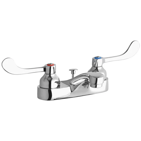 Elkay LK403T4 Deck Mount Chrome Faucet With Pop-Up Drain, 4" Wristblade Handles, And 4" Centers