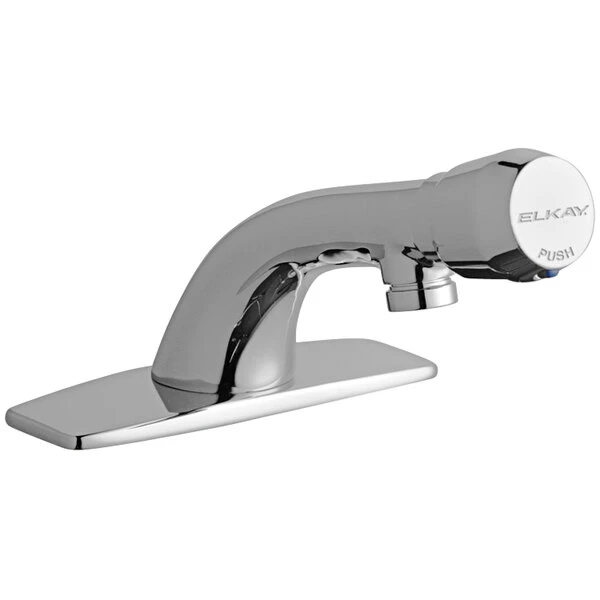 Elkay LK652 Deck Mount Chrome Vandal-Resistant Lavatory Faucet With Push Button Handle And 4" Centers