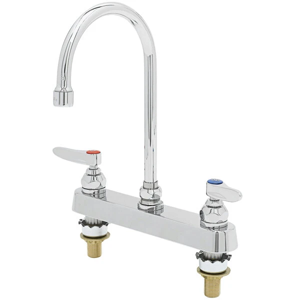 T&S Brass And Bronze Works T&S B-1142-XS Deck Mount Workboard Faucet With 8" Centers, 5 3/4" Gooseneck, Escutcheon, And Tailpieces