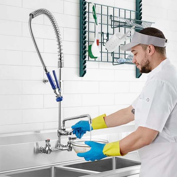 Waterloo 1.15 GPM Wall-Mounted Pre-Rinse Faucet With 8" Centers And 14" Add-On Faucet