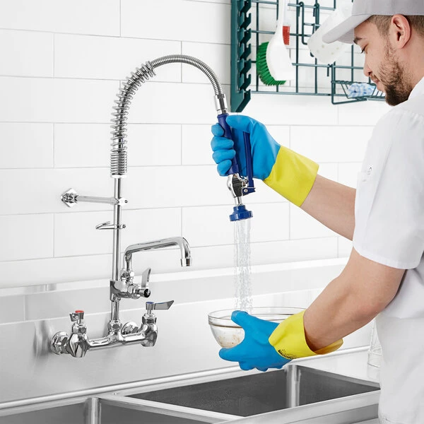 Waterloo 0.65 GPM Low Profile Wall-Mounted Pre-Rinse Faucet With 8" Centers And 12" Add-On Faucet 3 Waterloo 0.65 GPM Low Profile Wall-Mounted Pre-Rinse Faucet With 8" Centers And 12" Add-On Faucet