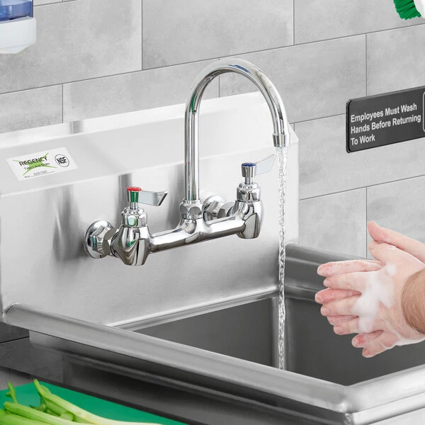 Waterloo Wall Mount Faucet With 6" Gooseneck Spout And 8" Centers