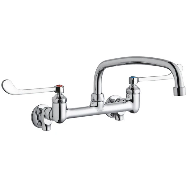 Elkay LK940AT12T6S Wall-Mounted Faucet With 8" Centers, 12" Arc Tube Swing Spout, And 6" Wristblade Handles