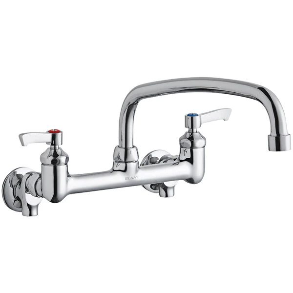 Elkay LK940AT14L2S Wall-Mounted Faucet With 8" Centers, 14" Arc Tube Swing Spout, And 2" Lever Handles