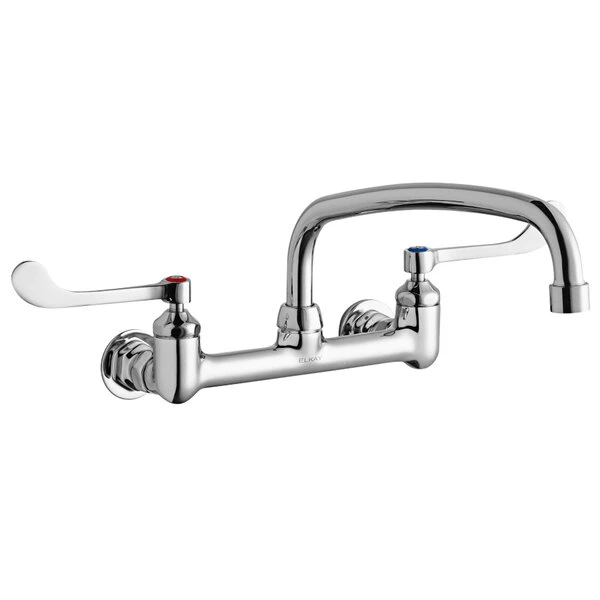 Elkay LK940AT12T6H Wall-Mounted Faucet With 8" Centers, 12" Arc Tube Swing Spout, 1.5 GPM Aerator, And 6" Wristblade Handles