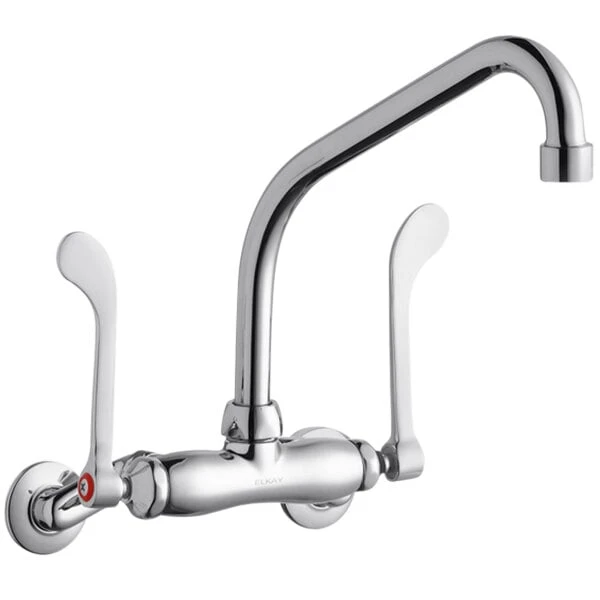Elkay LK945HA08T6T Wall-Mounted Faucet With 3" - 8" Adjustable Centers, 8" High Arc Swing Spout, 1.5 GPM Aerator, And 6" Wristblade Handles