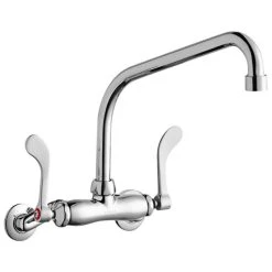 Elkay LK945HA10T4T Wall-Mounted Faucet With 3" - 8" Adjustable Centers, 10" High Arc Swing Spout, 1.5 GPM Aerator, And 4" Wristblade Handles