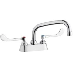 Elkay LK406AT10T4 Deck Mount Faucet With 4" Centers, 10" Arc Tube Swing Spout, 1.5 GPM Aerator, And 4" Wristblade Handles