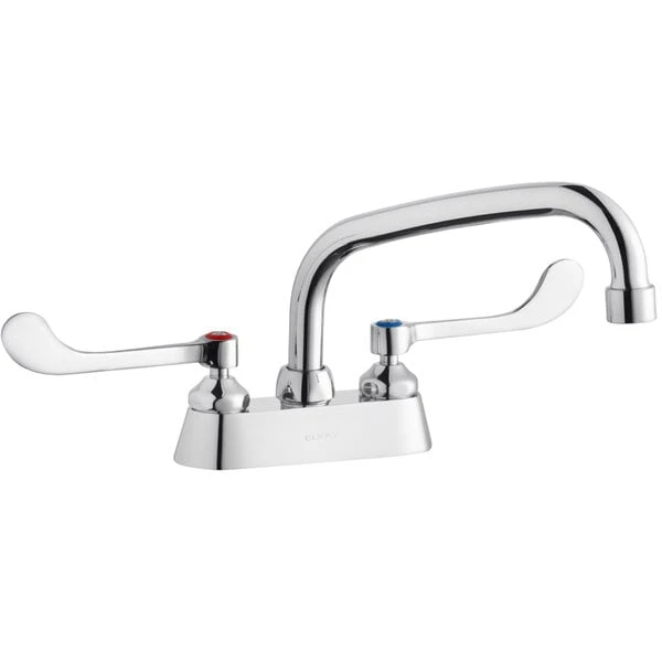Elkay LK406AT10T4 Deck Mount Faucet With 4" Centers, 10" Arc Tube Swing Spout, 1.5 GPM Aerator, And 4" Wristblade Handles