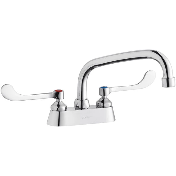 Elkay LK406AT08T6 Deck Mount Faucet With 4" Centers, 8" Arc Tube Swing Spout, 1.5 GPM Aerator, And 6" Wristblade Handles