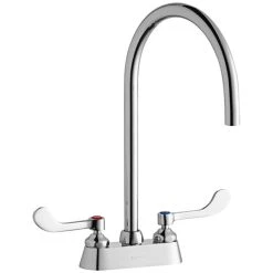 Elkay LK406LGN08T4 Deck Mount Laminar Flow Faucet With 4" Centers, 8" Gooseneck Swing Spout, And 4" Wristblade Handles