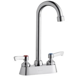 Elkay LK406GN05L2 Deck Mount Faucet With 4" Centers, 5" Gooseneck Swing Spout, 1.5 GPM Aerator, And 2" Lever Handles