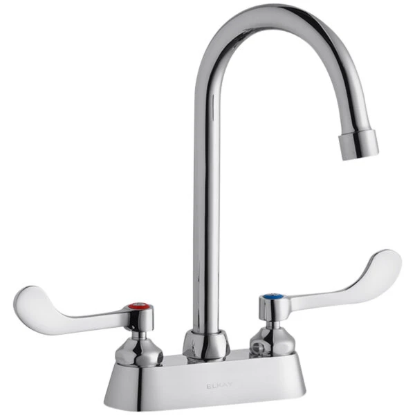 Elkay LK406GN05T4 Deck Mount Faucet With 4" Centers, 5" Gooseneck Swing Spout, 1.5 GPM Aerator, And 4" Wristblade Handles 3 Elkay LK406GN05T4 Deck Mount Faucet With 4" Centers, 5" Gooseneck Swing Spout, 1.5 GPM Aerator, And 4" Wristblade Handles