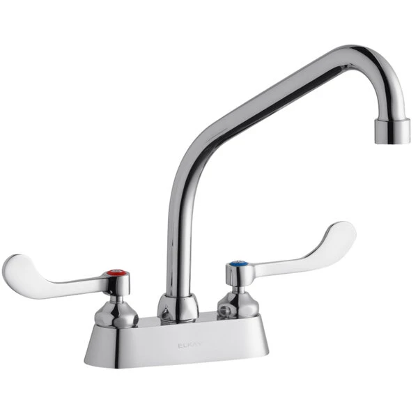 Elkay LK406HA08T4 Deck Mount Faucet With 4" Centers, 8" High Arc Swing Spout, 1.5 GPM Aerator, And 4" Wristblade Handles