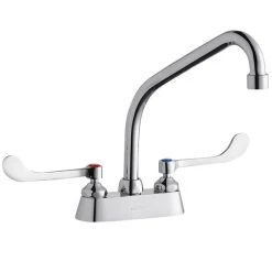 Elkay LK406HA08T6 Deck Mount Faucet With 4" Centers, 8" High Arc Swing Spout, 1.5 GPM Aerator, And 6" Wristblade Handles