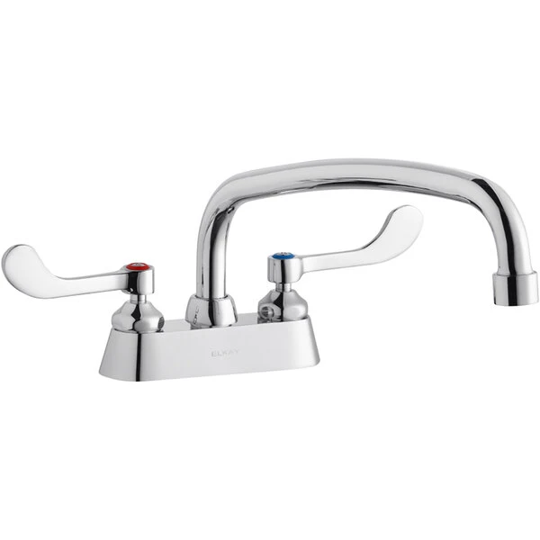 Elkay LK406AT12T4 Deck Mount Faucet With 4" Centers, 12" Arc Tube Swing Spout, 1.5 GPM Aerator, And 4" Wristblade Handles