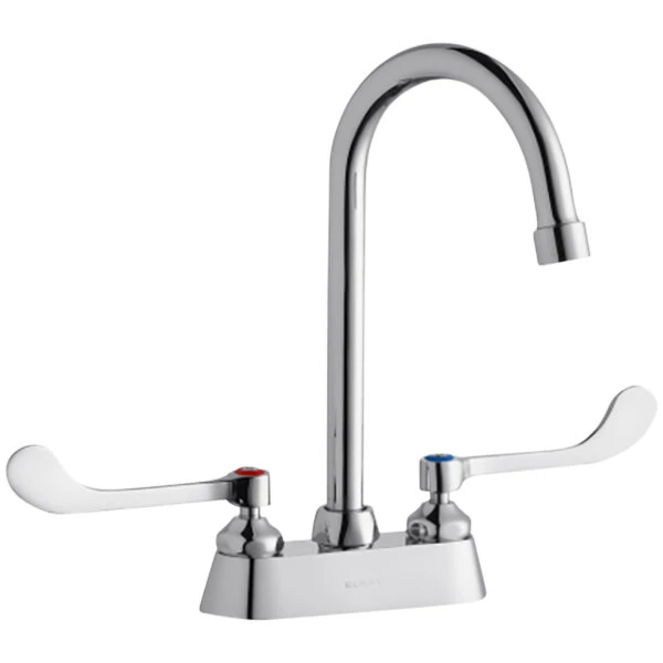 Elkay LK406GN05T6 Deck Mount Faucet With 4" Centers, 5" Gooseneck Swing Spout, 1.5 GPM Aerator, And 6" Wristblade Handles