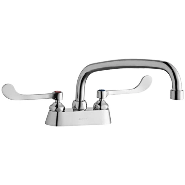 Elkay LK406AT12T6 Deck Mount Faucet With 4" Centers, 12" Arc Tube Swing Spout, 1.5 GPM Aerator, And 6" Wristblade Handles