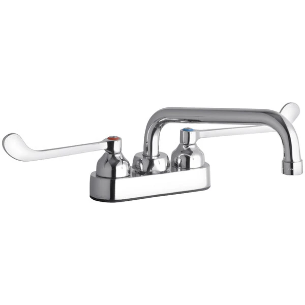 Elkay LK406TS08T4 Deck Mount Faucet With 4" Centers, 8" Tube Swing Spout, 1.5 GPM Aerator, And 4" Wristblade Handles
