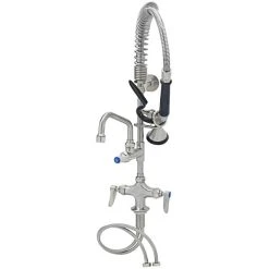 T&S Brass And Bronze Works Eversteel By T&S SMPF-2DLN-06 Stainless Steel Deck Mount Mixing Faucet With 6" Swing Nozzle And Mini Pre-Rinse Unit With 1.15 GPM Spray Valve