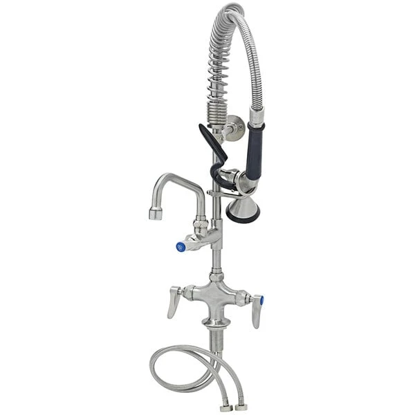 T&S Brass And Bronze Works Eversteel By T&S SMPF-2DLN-06 Stainless Steel Deck Mount Mixing Faucet With 6" Swing Nozzle And Mini Pre-Rinse Unit With 1.15 GPM Spray Valve