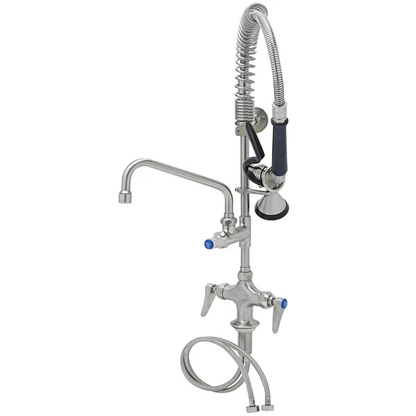 T&S Brass And Bronze Works Eversteel By T&S SMPF-2DLN-08 Stainless Steel Deck Mount Mixing Faucet With 8" Swing Nozzle And Mini Pre-Rinse Unit With 1.15 GPM Spray Valve