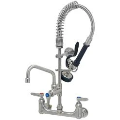 T&S Brass And Bronze Works Eversteel By T&S SMPK-8WLN-06 Stainless Steel 8" Wall Mount Mixing Faucet With 6" Swing Nozzle And Mini Pre-Rinse Unit With 1.15 GPM Spray Valve