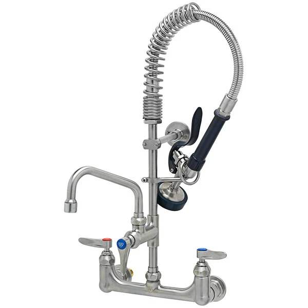 T&S Brass And Bronze Works Eversteel By T&S SMPK-8WLN-06 Stainless Steel 8" Wall Mount Mixing Faucet With 6" Swing Nozzle And Mini Pre-Rinse Unit With 1.15 GPM Spray Valve