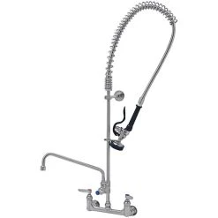 T&S Brass And Bronze Works Eversteel By T&S S-0133-A12-B Stainless Steel 8" Wall Mount Mixing Faucet With 12" Swing Nozzle And Pre-Rinse Unit With 1.15 GPM Spray Valve