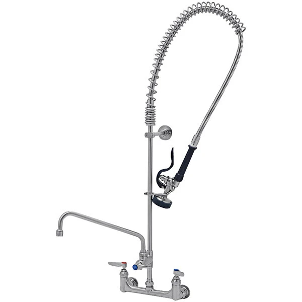 T&S Brass And Bronze Works Eversteel By T&S S-0133-A12-B Stainless Steel 8" Wall Mount Mixing Faucet With 12" Swing Nozzle And Pre-Rinse Unit With 1.15 GPM Spray Valve