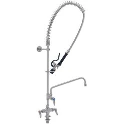 T&S Brass And Bronze Works Eversteel By T&S S-0113-A12-BJ Stainless Steel Single Hole Base Deck Mount Mixing Faucet With 12" Swing Nozzle And Pre-Rinse Unit With 1.07 GPM Spray Valve