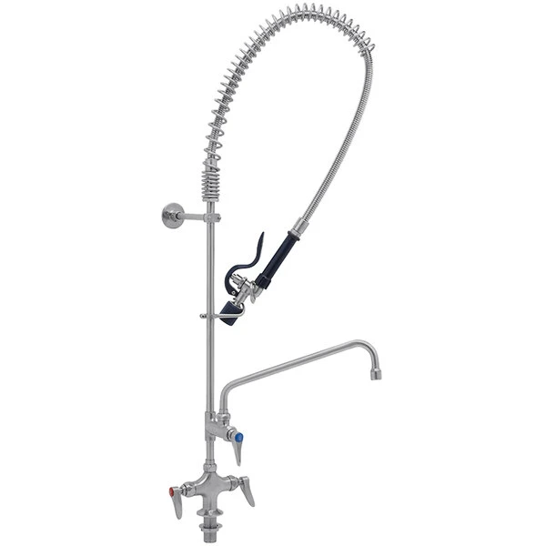 T&S Brass And Bronze Works Eversteel By T&S S-0113-A12-BJ Stainless Steel Single Hole Base Deck Mount Mixing Faucet With 12" Swing Nozzle And Pre-Rinse Unit With 1.07 GPM Spray Valve