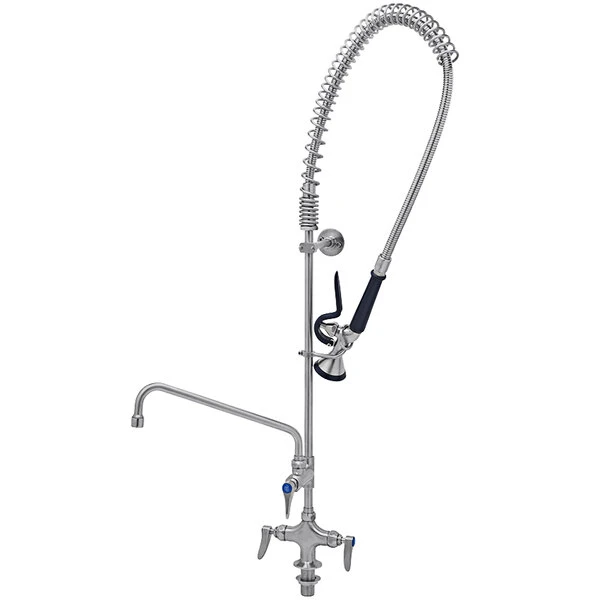 T&S Brass And Bronze Works Eversteel By T&S S-0113-A12-BY Stainless Steel Single Hole Base Deck Mount Mixing Faucet With 12" Swing Nozzle And Pre-Rinse Unit With 1.15 GPM Spray Valve