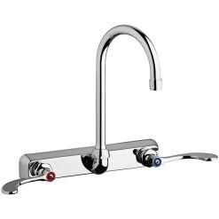 Chicago Faucet Company Chicago Faucets W8W-GN2AE35-317AB Wall-Mounted Manual Sink Faucet With 5 1/4" Gooseneck Spout And 1.5 GPM Pressure Compensating Softflo Aerator