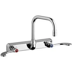 Chicago Faucet Company Chicago Faucets W8W-DB6AE35-317AB Wall-Mounted Manual Sink Faucet With 6 1/4" Double-Bend Spout And 1.5 GPM Pressure Compensating Softflo Aerator