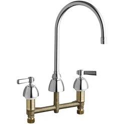 Chicago Faucet Company Chicago Faucets 201-AGN8AE35ABCP Deck-Mounted Manual Sink Faucet With 8" Gooseneck Spout And 2 3/8" Lever Handles