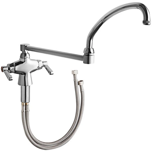 Chicago Faucet Company Chicago Faucets 50-DJ21ABCP Deck-Mounted Single-Hole Manual Sink Faucet With 21 1/4" Double-Jointed Swing Spout