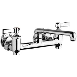 Chicago Faucet Company Chicago Faucets 640-S6E1-369YAB Wall-Mounted Manual Sink Faucet With 6" S-Type Swing Spout And 2 3/8" Lever Handles